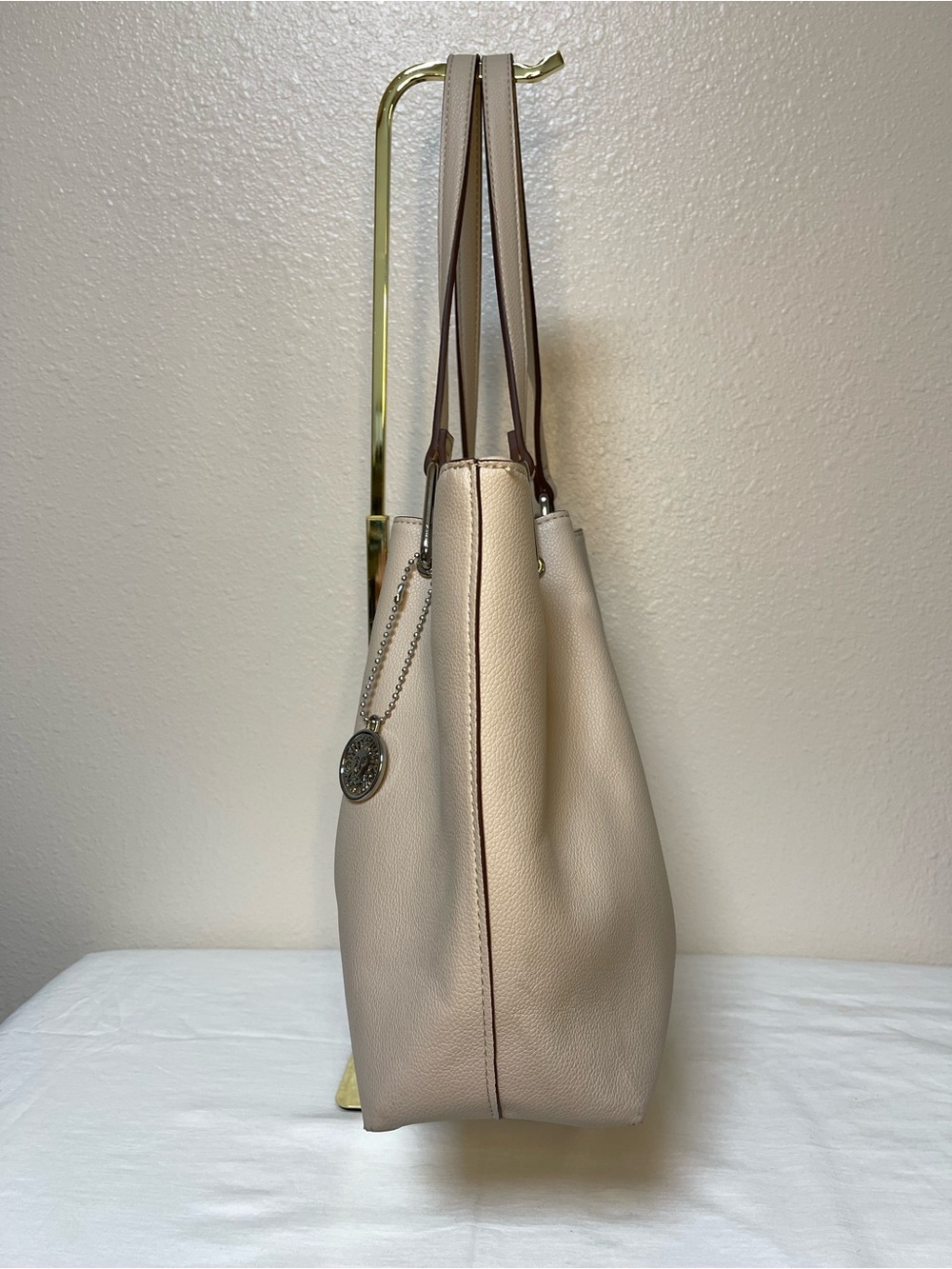 Anne Klein Taupe Vegan Pebbled Texture Tote with Lion & Tassel Charms - Picture 5 of 16